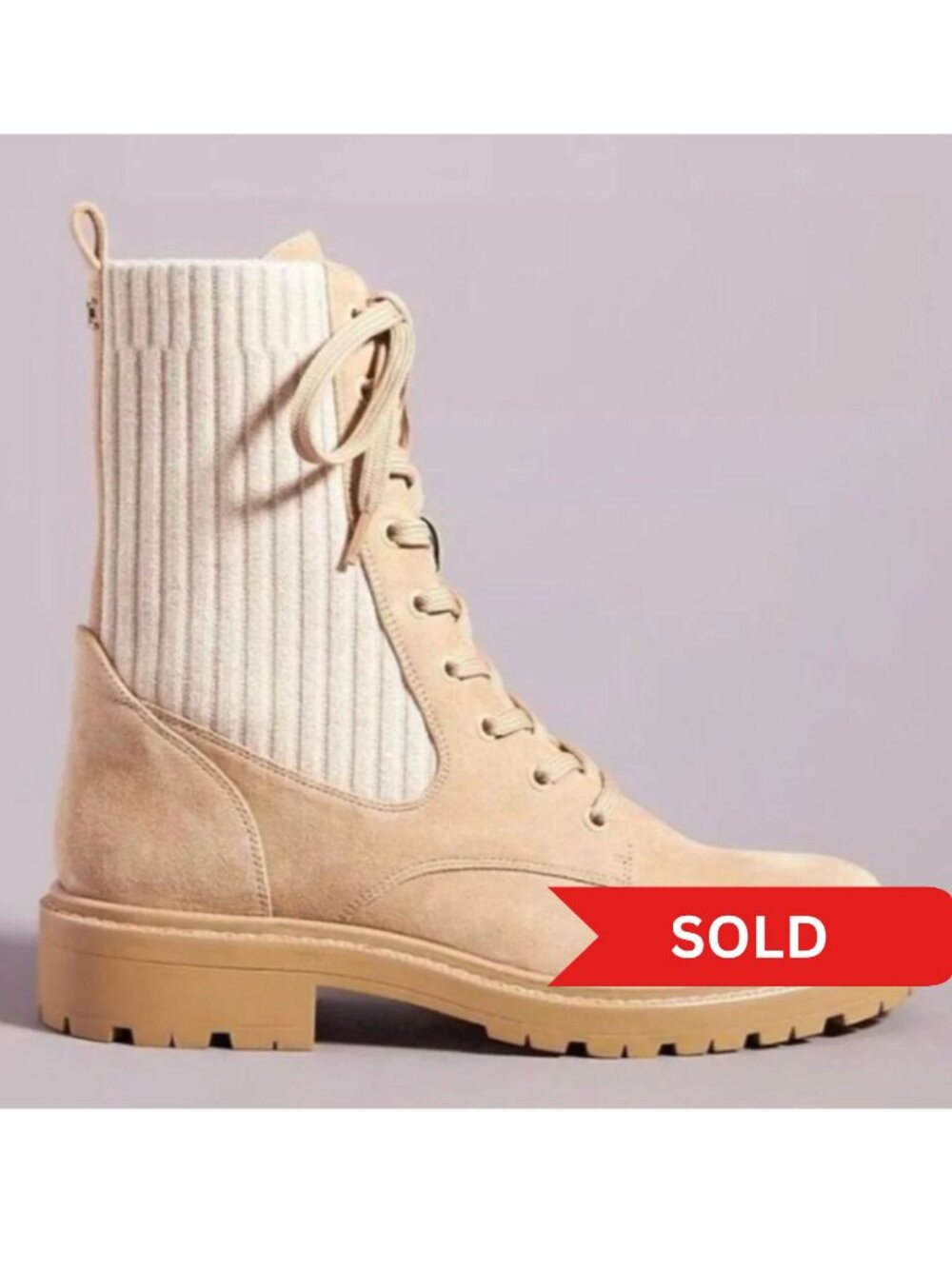 Sam Edelman Lydell Lug-Sole Suede & Knit Combat Boots Size 6.5- NWOT
